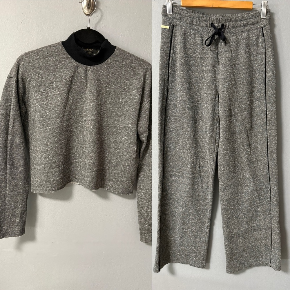 Alala Modal Blend Gray Cropped Sweatshirt and Wide Leg Pants Lounge Set. X-Small